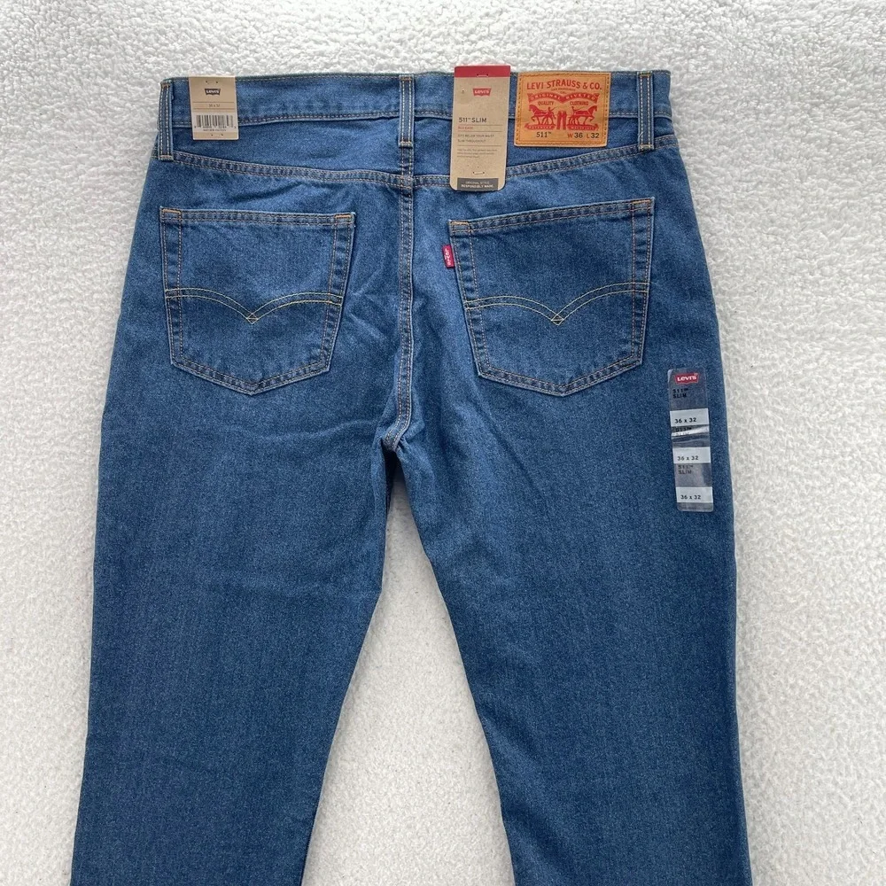 Levis 511 Jeans Mens 36x32 Blue Slim Fit Medium Wash Denim Grunge Skater Preppy